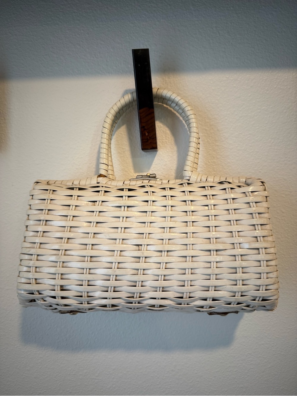 Vintage Cream Woven Top-Handle Bag